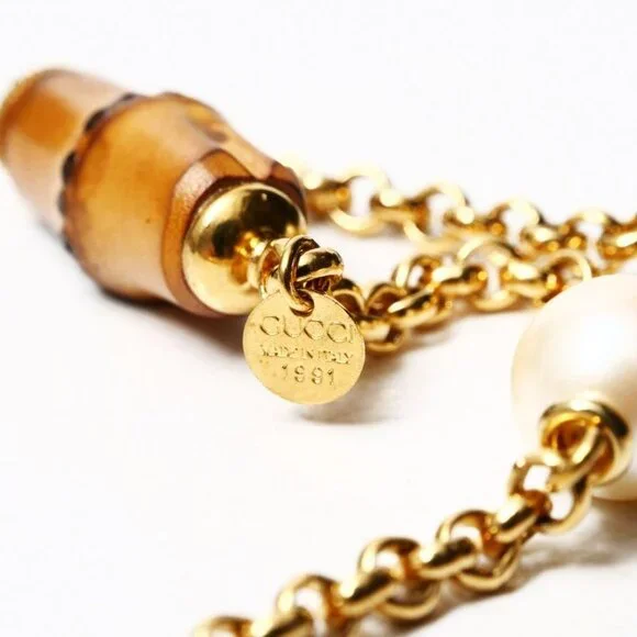 Gucci Vintage Necklace Bamboo Pearl Gold Ra4329 - Picture 6 of 6